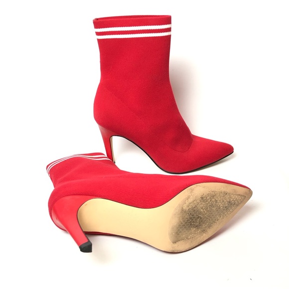 LEITH Red with white striped stretch booties . Size 9 - Picture 4 of 6